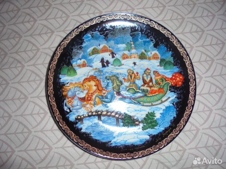 Палех декор тарелка Д-20 см фарфор Мотивы сказок