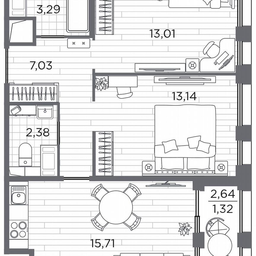 2-к. квартира, 55,9 м², 6/13 эт.