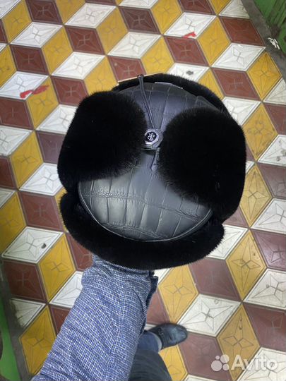Ушанка норковая с крокодиловой кожей