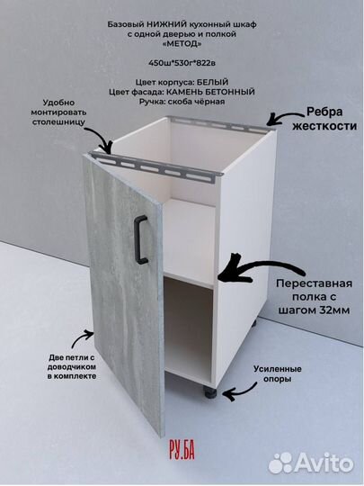 Базовый нижний кухонный шкаф с одной дверью и полк