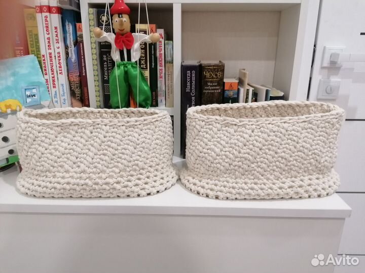 Вязаная корзинка хлопок 30 на 15 на 13,5
