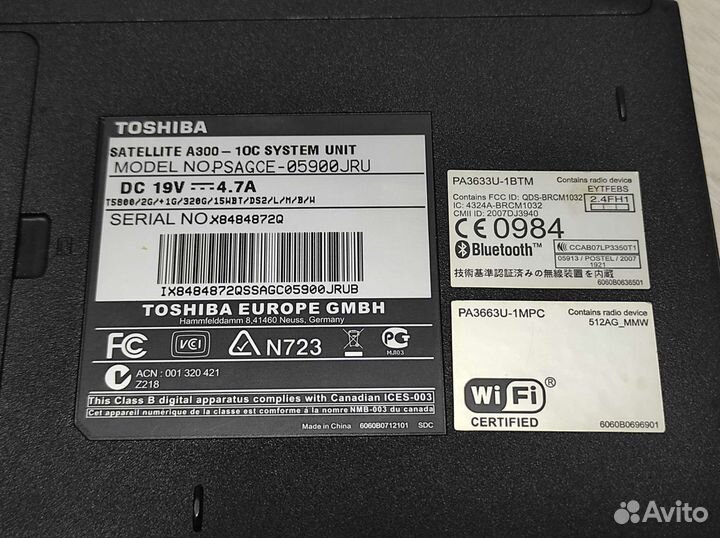 Ноутбук toshiba satellite a300 - 10c