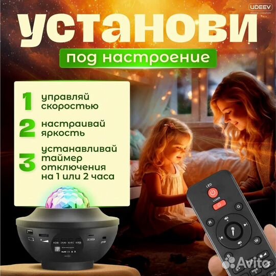 Новый Ночник звездное небо, муз. проектор с пульто