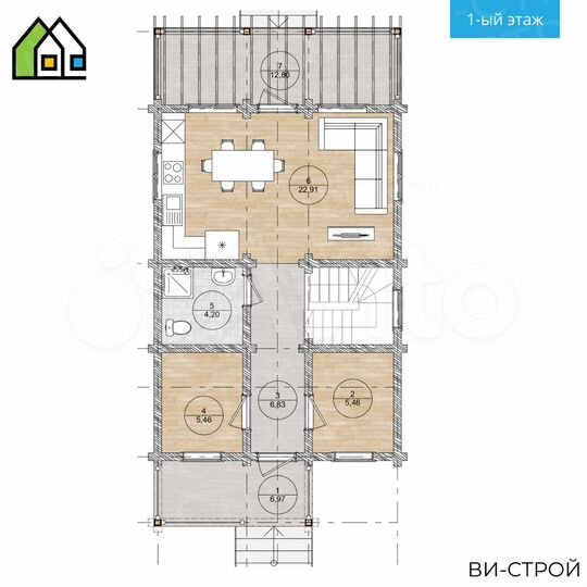 Дом 87,6 м² на участке 6 сот.