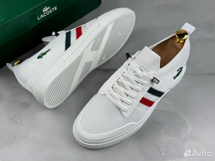 Мужские кеды Lacoste летние белые 2.0