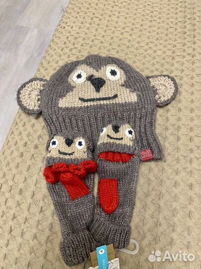 Joules обезьяна шапка и перчатки-варежки
