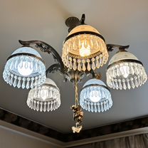 Люстра латунь + бра настенный + 5 спотов