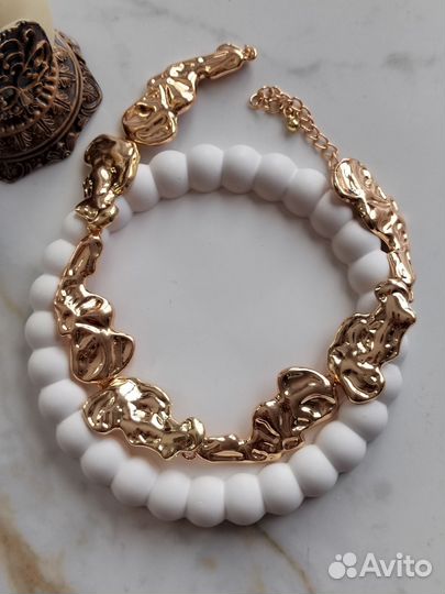 Колье мятое золото ожерелье