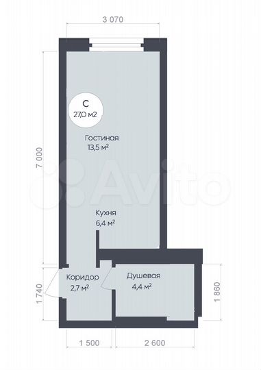 Квартира-студия, 27 м², 2/25 эт.