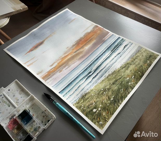 Картина море, морской пейзаж акварель 42 х 30 см