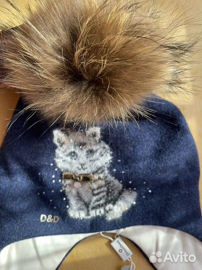 Шапка синяя с кошечкой Dan&Dani