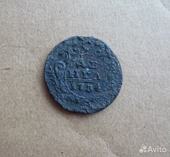 Медная монета денга 1734г