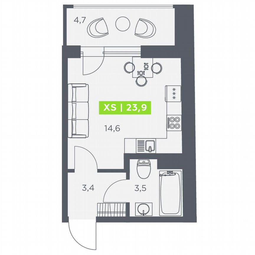 Квартира-студия, 23,9 м², 13/13 эт.