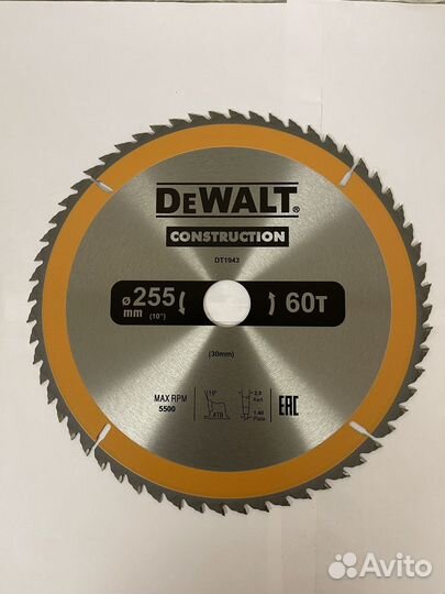 Диск пильный подереву dewalt 255x30x60 зубов const