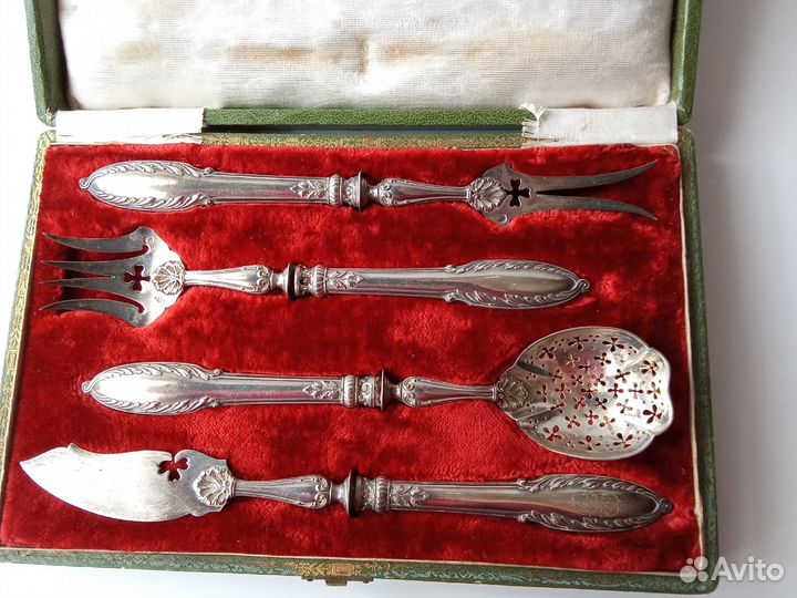 Набор старинных сервировочных приборов, серебро