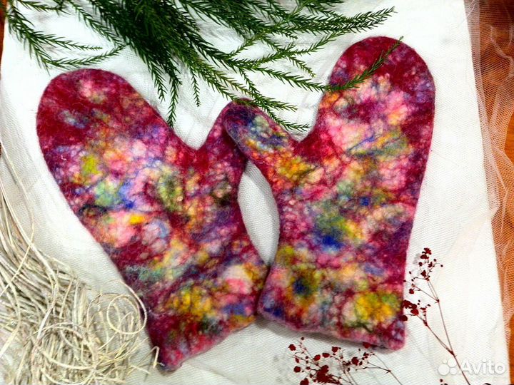 Варежки шерстяные ручной работы