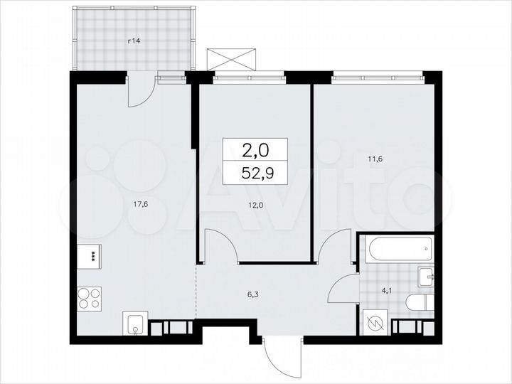2-к. квартира, 52,9 м², 4/11 эт.