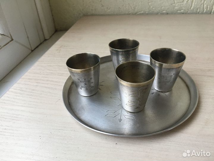 Коньячный набор мельхиор на подносе