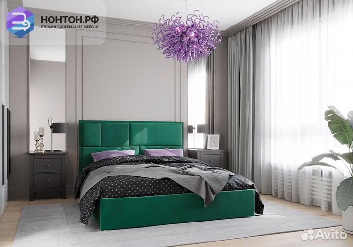 Кровать Стокгольм с подъемным механизмом велюр зел