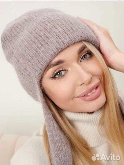 Шапка-ушанка женская зима серо-фиолетовая