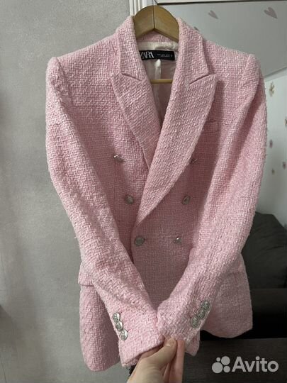 Твидовый жакет zara розовый