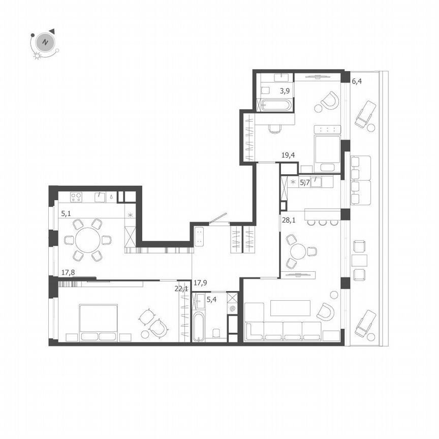 3-к. квартира, 131,8 м², 9/9 эт.