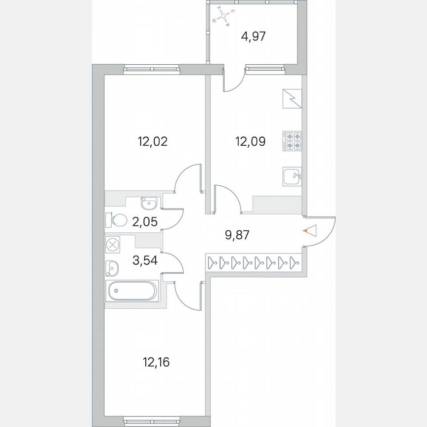 2-к. квартира, 54,2 м², 5/5 эт.