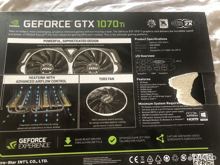 Видеокарта msi nvidia gtx 1070 ti armor