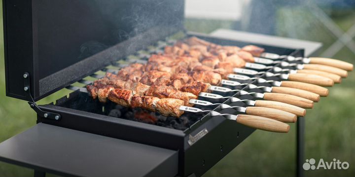 Мангал гриль с крышкой, зольником, крышей и зонтом