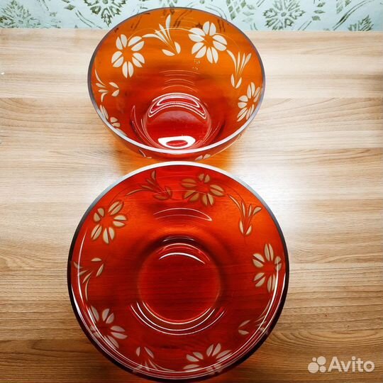 Винтажная посуда СССР из цветного стекла