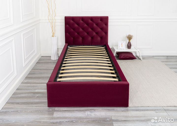 Кровать 90х200 велюр односпальная бордо