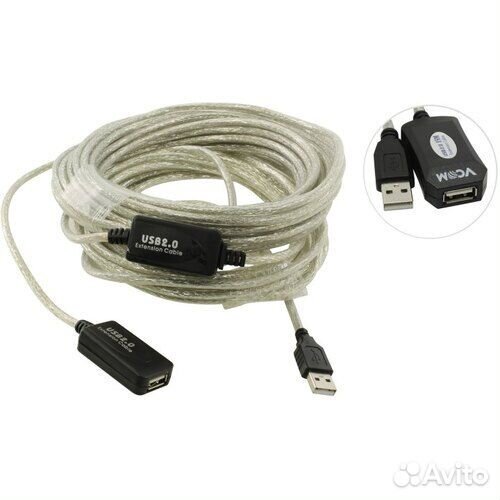 Удлинитель vcom USB - USB (VUS7049) 15 м, прозрачн
