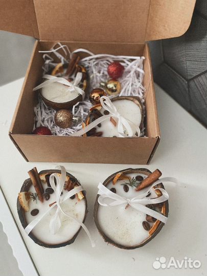 Свеча в кокосе/корпоративный подарок/ декор