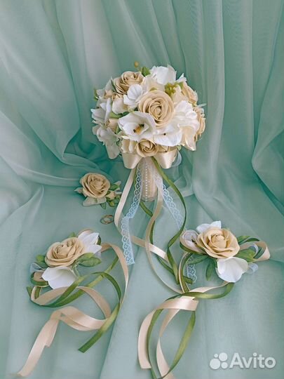 Свадебный букет + бутоньерки