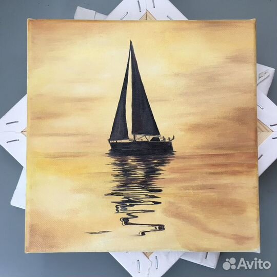 Картина маслом на холсте закат яхта море