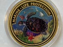 Золотая монета Палау Морская серепаха Цветная