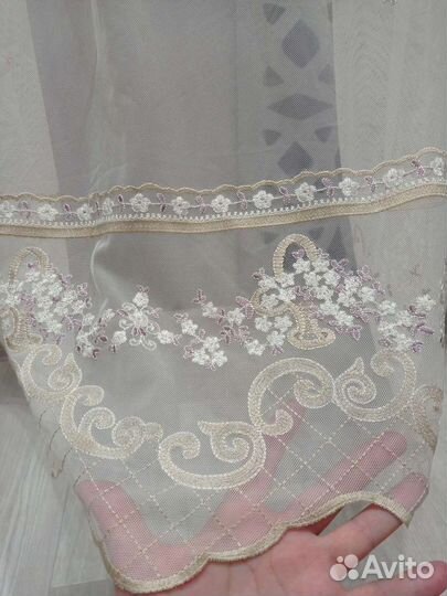 Тюль сетка айвори с вышивкой италия