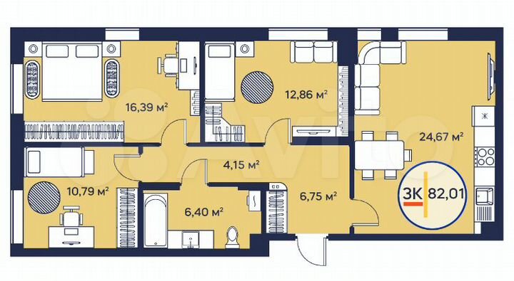 3-к. квартира, 82,2 м², 19/23 эт.
