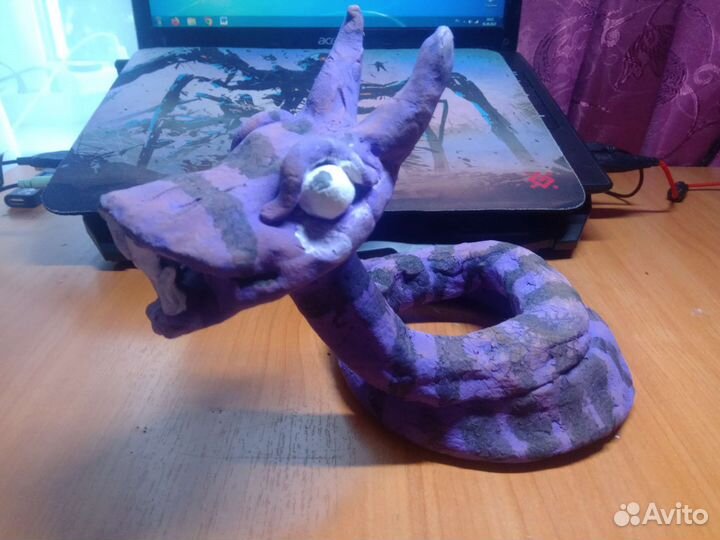 Змея из глины.Пакрашеная акрилом