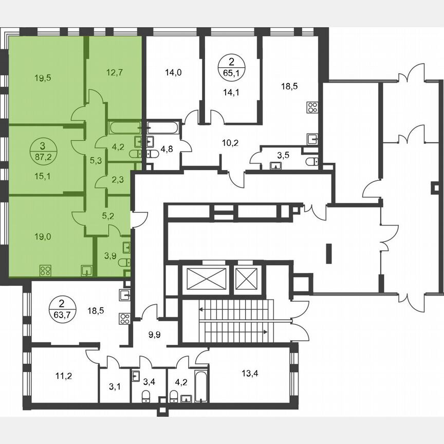 3-к. квартира, 87,2 м², 1/17 эт.