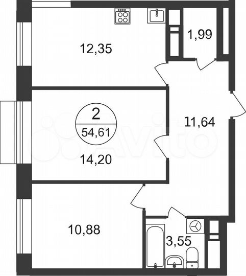 2-к. квартира, 54,6 м², 20/22 эт.