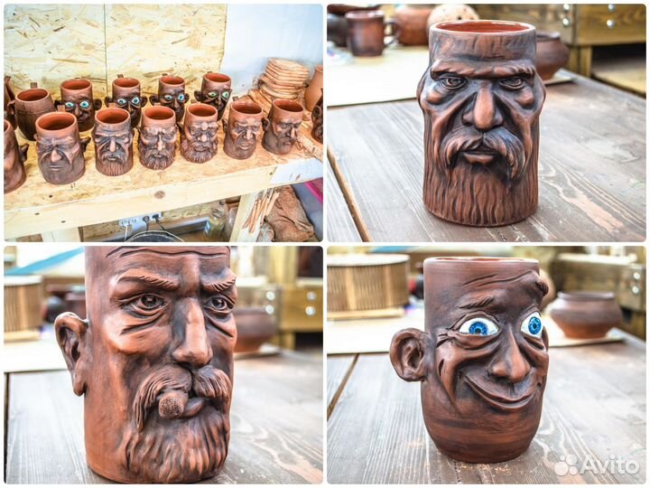 Глиняные кружки ручной работы (с лицами) 0,7л