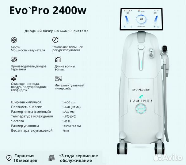 Диодный лазер для эпиляции люминес Evo’Pro 2400вт