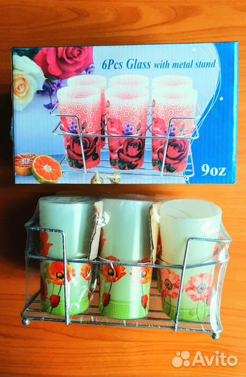 Стаканы для напитков с рисунком новые 6 шт