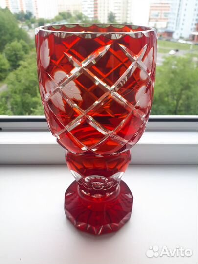 Ваза Кубок цветное стекло гравировка резьба