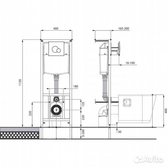 Инсталляция Альфа комфорт унитаз,кнопка белая, пп
