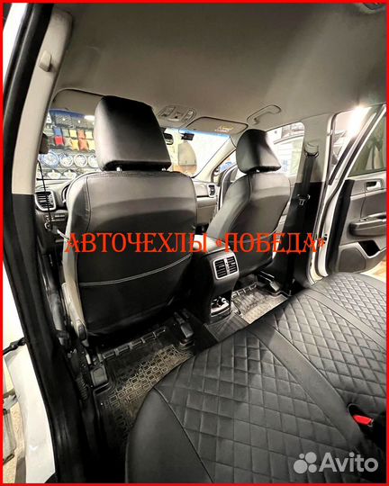 Чехлы Kia Sportage 4 из экокожи чёрные Ромб