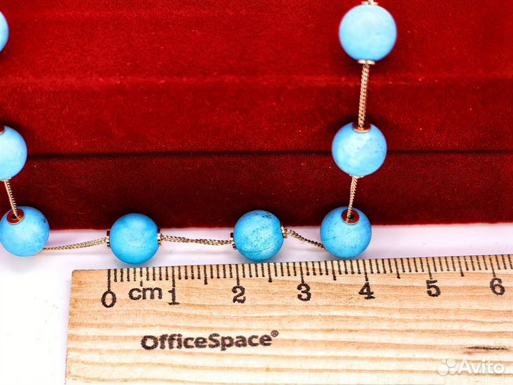 Золотое ожерелье с бирюзой 53 см 12,8 гр