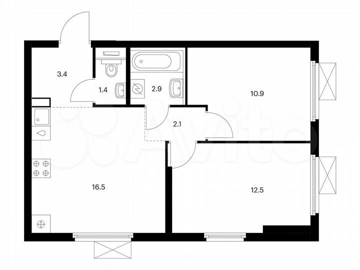 2-к. квартира, 49,7 м², 16/25 эт.