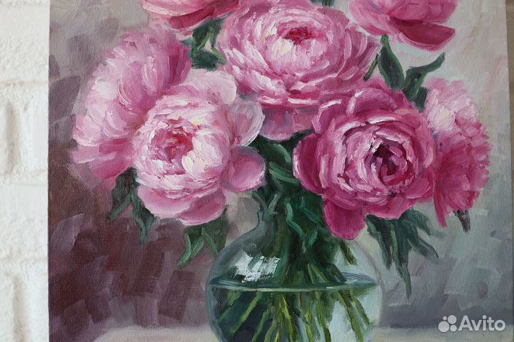 Картина маслом Цветы Пионы 35х40см